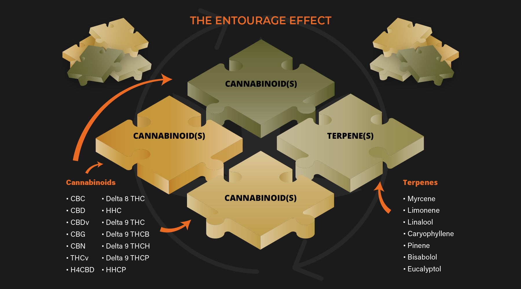 The chemical interactions between terpenes and cannabinoids generate a synergistic effect on the bioactivity of each respective compound. This is known as the Entourage Effect.